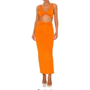 Superdown x Revolve Joana Maxi Skirt Set in tangerine xs BNWT